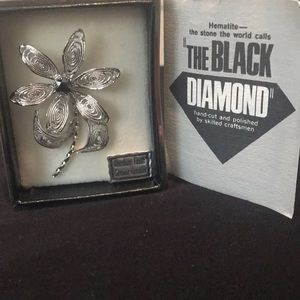 Hematite Brooch Rhodium Finish